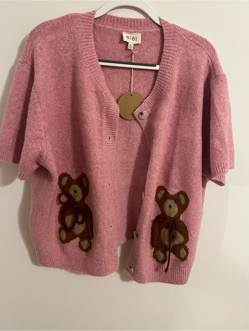 BiBi Rose Pink Teddy Intarsia Short-Sleeve Cardigan